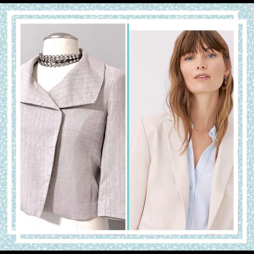 Ann Taylor Light Gray Textured Cropped Blazer
